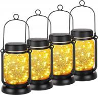 🌟 decorate your outdoor space with 4 pack solar hanging mason jar lights - waterproof vintage glass jar starry fairy light with 30 warm white leds for patio, garden, and trees логотип