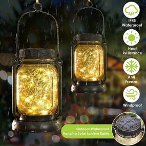 img 2 attached to 🌟 Decorate Your Outdoor Space with 4 Pack Solar Hanging Mason Jar Lights - Waterproof Vintage Glass Jar Starry Fairy Light with 30 Warm White LEDs for Patio, Garden, and Trees
