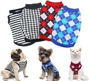 img 4 attached to 👕 4 Pack Small Dog Cat Shirts - Striped & Plaid Dog Clothes for Boys