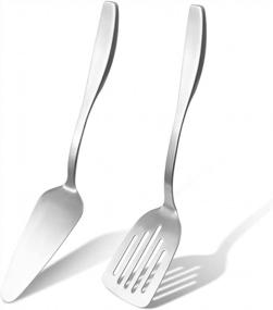 img 4 attached to Stainless Steel Pie Spatula Set - 2 Pack Small Turners For Cake And Pizza Serving. Includes 9.4 Inch Slotted Turner And 10.2 Inch Pie Server By PAMISO