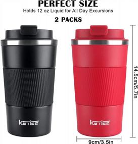 img 2 attached to Set Of 2 Insulated Travel Mugs - 12Oz, Spill-Proof Seal Lid, Reusable Coffee Tumblers, Double-Walled Vacuum Stainless Steel Cups For Hot And Cold Beverages On-The-Go