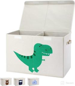 img 4 attached to MaidMAX Large Box Chest Storage Bin 24.5 * 13 * 16 inch - Collapsible Storage Organizer 🦕 with Lid and Handles - Playroom Bedroom Animal Pattern, Ideal for Boys, Girls, Toddlers, and Pets - Dinosaur Design