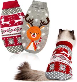 img 4 attached to 🎄 HYLYUN 2-Pack Cat Christmas Sweaters - Reindeer and Snowflake Patterns for Kitties and Small Dogs M