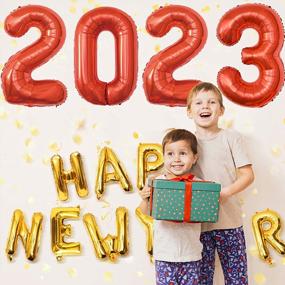 img 2 attached to Большие красные воздушные шары из майларовой фольги - 40-дюймовые воздушные шары с цифрами 2023 года идеально подходят для новогодних вечеринок и выпускных украшений в 2023 году