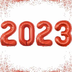 img 4 attached to Большие красные воздушные шары из майларовой фольги - 40-дюймовые воздушные шары с цифрами 2023 года идеально подходят для новогодних вечеринок и выпускных украшений в 2023 году