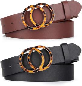 img 4 attached to Women's Double Circle Buckle Leather Accessories for Fashion Belts