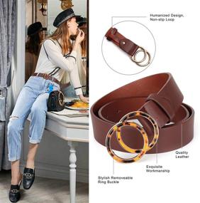 img 2 attached to Women's Double Circle Buckle Leather Accessories for Fashion Belts