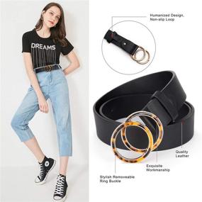 img 3 attached to Women's Double Circle Buckle Leather Accessories for Fashion Belts