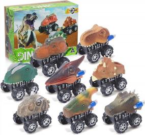 img 4 attached to Набор из 8 игрушечных машинок-динозавров для мальчиков 3-5 лет - Vdealen Dino Toys &amp; Games With T-Rex