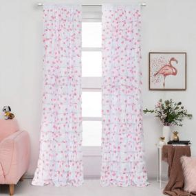 img 3 attached to WestWeir White Ruffle Curtains - Set Of 2 Panels, Heart Pattern For Nursery Room 42 Inches X 63 Inch