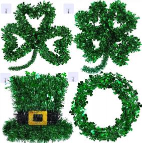 img 4 attached to 4 Pcs St. Patrick'S Day Decorations - Foil Tinsel Shamrocks, Lucky Four-Leaf Clovers & Leprechaun Hats For Party Décor
