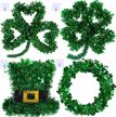 4 pcs st. patrick's day decorations - foil tinsel shamrocks, lucky four-leaf clovers & leprechaun hats for party décor logo