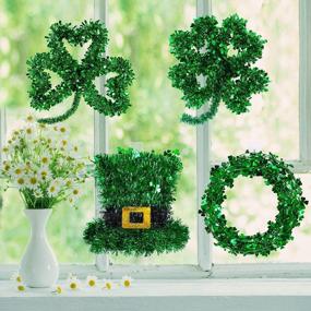 img 2 attached to 4 Pcs St. Patrick'S Day Decorations - Foil Tinsel Shamrocks, Lucky Four-Leaf Clovers & Leprechaun Hats For Party Décor