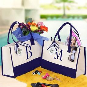 img 3 attached to Monogram Cotton Canvas Personalized Letter Women's Handbags & Wallets via Totes