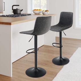 img 4 attached to PHI VILLA Swivel Bar Stools Counter Height Set Of 2, Adjustable Height, Low Square Back, Grey, 2 Packs