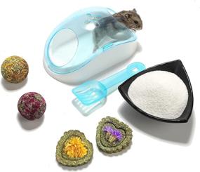 img 4 attached to 🐹 Enhanced PStarDMoon Hamster Sand Bath: Transparent Toilet with Sand & Scoop, 4 Flower Grass Balls, and Chew Toys – Cage Accessories for Small Pet Animals