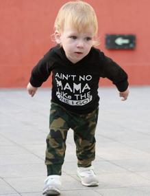 img 3 attached to 👶 Funny Letter Printed Baby Boy Sweatsuit Set: Long Sleeve Hoodie Tops and Camouflage Pants Outfit