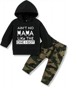 img 4 attached to 👶 Funny Letter Printed Baby Boy Sweatsuit Set: Long Sleeve Hoodie Tops and Camouflage Pants Outfit