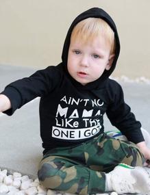 img 2 attached to 👶 Funny Letter Printed Baby Boy Sweatsuit Set: Long Sleeve Hoodie Tops and Camouflage Pants Outfit