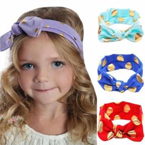 img 1 attached to Gold Dots Bronzing Headband Cotton Turban Hair Bow for Baby Girls - JA60 (White Pink)