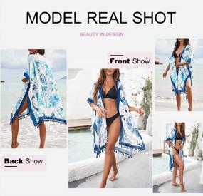 img 2 attached to Stylish Printed Kimono Cardigan For Women: Tassel Casual Beach Cover-Up For Summer Fashion