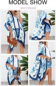 img 1 attached to Stylish Printed Kimono Cardigan For Women: Tassel Casual Beach Cover-Up For Summer Fashion