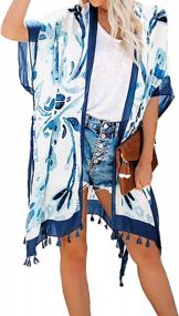 img 4 attached to Stylish Printed Kimono Cardigan For Women: Tassel Casual Beach Cover-Up For Summer Fashion