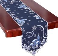 navy blue table runner for christmas: embroidered 14x108in village in snowy winter night logo