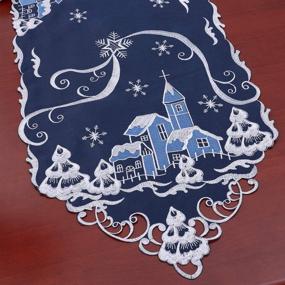 img 2 attached to Navy Blue Table Runner For Christmas: Embroidered 14X108In Village In Snowy Winter Night