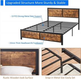 img 1 attached to VECELO Rustic Vintage Queen Platform Bed Frame With Strong Metal Slats Support And Wood Headboard - No Box Spring Needed!