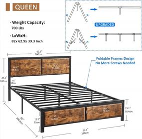 img 3 attached to VECELO Rustic Vintage Queen Platform Bed Frame With Strong Metal Slats Support And Wood Headboard - No Box Spring Needed!