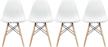 set of 4 white plastic side dining chairs with natural wood legs - modern design, no arms, and back support logo