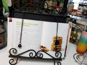 img 5 attached to MyGift Black Metal Cookbook Stand For Kitchen Counter, Cookbook Easel Stand With Weighted Page Holder And Vintage Scrollwork Design
