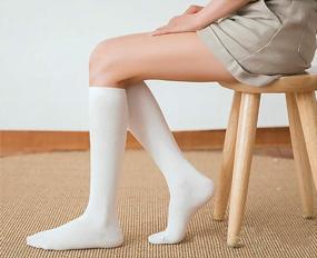 img 1 attached to Women'S Cotton Knee High Socks 4 Pairs, Solid Knit Casual Knee Socks