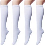 women's cotton knee high socks 4 pairs, solid knit casual knee socks logo