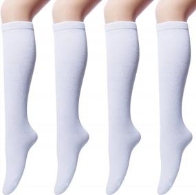 img 4 attached to Women'S Cotton Knee High Socks 4 Pairs, Solid Knit Casual Knee Socks