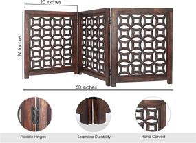 img 3 attached to Premium Foldable Wooden Pet Safety Gate - 3 Panel Design - Hand Carved Solid Wood and MDF - Portable Indoor Dog Fence - Free Standing - Fully Assembled - Antique Brown Finish