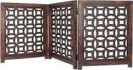 premium foldable wooden pet safety gate - 3 panel design - hand carved solid wood and mdf - portable indoor dog fence - free standing - fully assembled - antique brown finish логотип