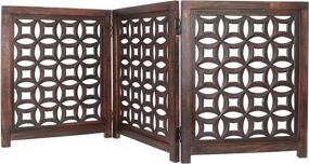 img 4 attached to Premium Foldable Wooden Pet Safety Gate - 3 Panel Design - Hand Carved Solid Wood and MDF - Portable Indoor Dog Fence - Free Standing - Fully Assembled - Antique Brown Finish