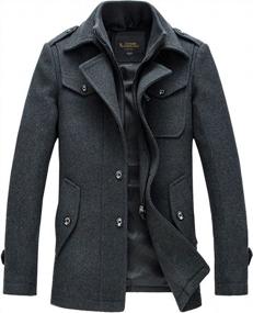 img 2 attached to Men'S Wool-Blend Pea Coat With Removable Inner Collar And Classic Stand Collar By Chouyatou
