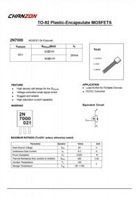 img 1 attached to 100Pcs 2N7000 TO-92 Sic Mosfet N-Channel Transistor - 200Ma MOS N-FET By Chanzon