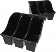 6-pack interlocking plastic small book bin organizer for home, office and classroom - storex 70123e06c (black) logo