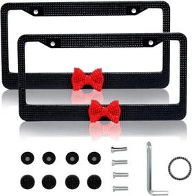 img 4 attached to Sparkling 2 Pack Bling Rhinestone License Plate Frames: Glam up Your Ride with Cute Diamond Car License Frame and Bow (Black)