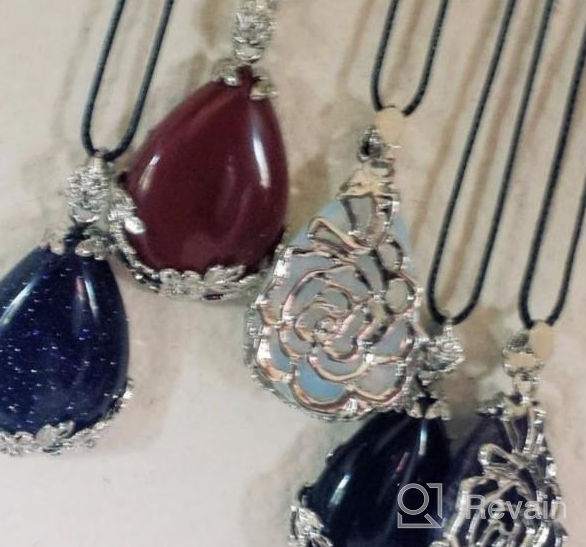 img 1 attached to 💎 Top Plaza Waterdrop Chakra Reiki Energy Crystal Pendants - Amethyst, Carnelian, Black Agate, Bluesand, and Opalite with 5 Chains review by Jamie Brady