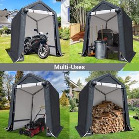 img 1 attached to 🏍️ Dark Gray ASTEROUTDOOR 6x6 ft Waterproof and UV Resistant Portable Garage Shelter with Rollup Zipper Door - Ideal for Storing Bicycles, Motorcycles, ATVs, Gardening Vehicles and Carports