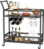 industrial style furmax bar cart with wine rack, glass holder, and 2 wood shelves on wheels - perfect for home parties, living room, and kitchen décor (black) logo