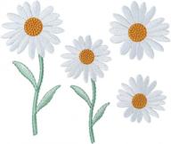 white daisy embroidered patches - 4-piece delicate iron-on and sew-on applique set for men, women, kids logo