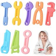 8-pack silicone baby teether toys: bpa-free teething toys for babies 3+ months - hammer, wrench, spanner pliers shapes - freezer safe logo