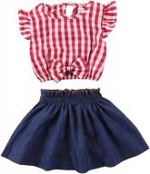 adorable toddler girl's plaid and striped shirt top with denim skirt and bowknot - perfect summer dress set logo