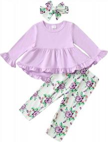 img 4 attached to 🌻 Sunflower Ruffle Sleeve Shirt Floral Pant Set: Baby and Toddler Girl Clothes for Fall and Winter